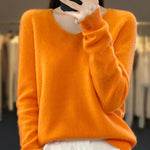 2024 New Womens Basic V-neck Pullover Sweater 100% Merino Wool Long Sleeve Cashmere Knitwear Autumn Winter Female Clothing Tops RT220