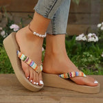 Summer Women's Slippers Wedge Thick Sole Women's Shoes Outdoor Beach Slippers Fashion Flip Flop Bohemian Style Sandals RT220