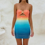 Summer Sexy Lady Backless Mini Party Dress Women Elegant Sequined Slim Fit Dress Female Casual Printing Strapless Dress Vestidos RT220