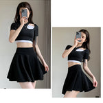 ITOOLIN Women Sweet Solid Color Preppy Skirts Casual Wide Leg High Waist Mini Skirts Women Harajuku Pleated A-line Skirts New RT220