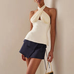 Women Summer Ruched Halter Camis Elegant Backless Tie Up Crop Tops 90s Vintage Coquette Tank Tops Vest Fashion Club Streetwear RT220