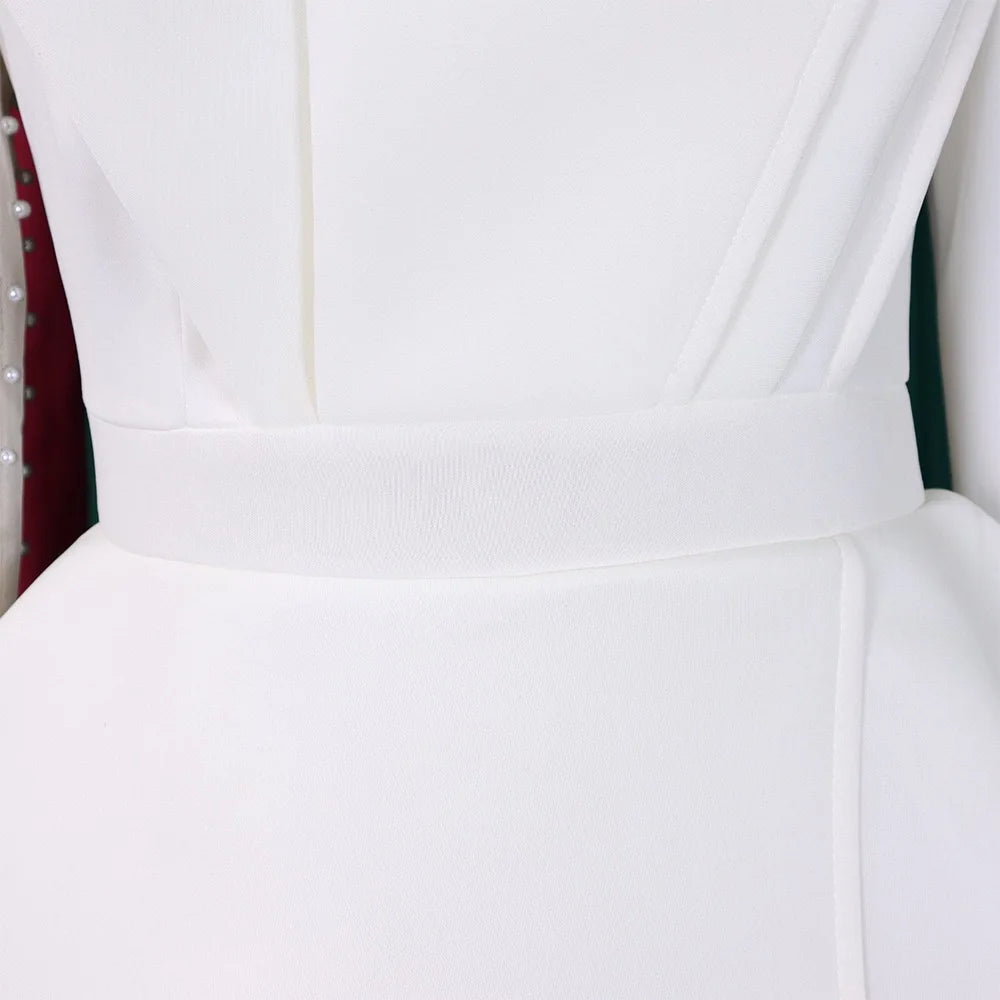 Luxury Jumpsuits & Rompers for Women Round Neck Beaded Transparent Sleeve High Waisted Elegant Female Birthday Party Overalls RT220