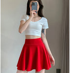 ITOOLIN Women Sweet Solid Color Preppy Skirts Casual Wide Leg High Waist Mini Skirts Women Harajuku Pleated A-line Skirts New RT220