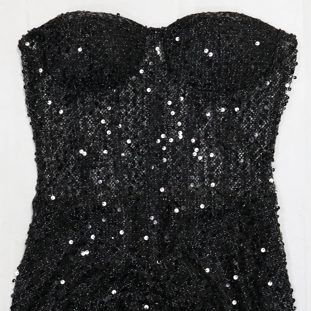 Long Dresses With Sleeves Strapless Sequin Womens Dresses See-through Elegant Party Evening Dress Birthday Prom Maxi Dress XSY22 RT220