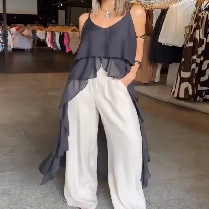 Women Ruffles Long Shirts Dress Summer Elegant Solid Sleeveless Blouse Ladies Casual 2025 Beach V Neck Backless Top Femme Blusas RT220