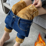 Skinny Women's Warm Jeans Winter Thicken Fleece Stretch High Waist Pencil Pants Fashion Korean Black Blue Gray Velvet Leggings RT220