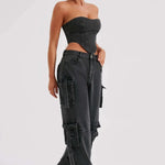 Fashion Multi-pocket Jeans New Baggy Jeans Women Cargo Pants Women High Waist Butt Lifter Loose Straight-leg Pants Tight Stretch RT220