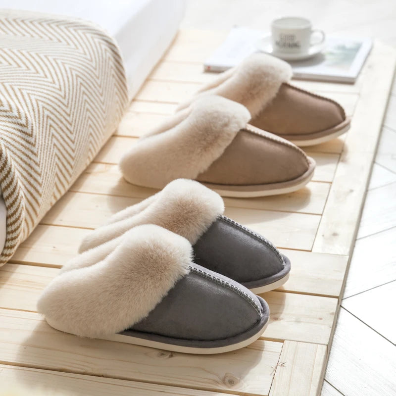 Winter Women Slippers Furry Home Floor Shoes Warm Indoor Slides Men Bedroom Slippers Plush Couples Footwear Soft Non-slip Shoes RT220