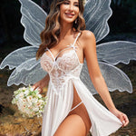 New Sexy Nightgown White Lace Babydoll Set Women's Romantic Sheer Floral Lingerie Flowy Skirt Chemise Mini Dress Hot Sale Nighty RT220