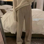 Women Pants Autumn Winter Thickening High Waisted Wool Wide Leg Pants Women Fashion Chevron Lengthening Leg Opening Floor Length RT220