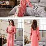 Spring Autumn Long Sleeve Cotton Casual Loose-fit Quick Dry Bathrobe For Women Medium-length Home Use Robe For Young Mothers RT220