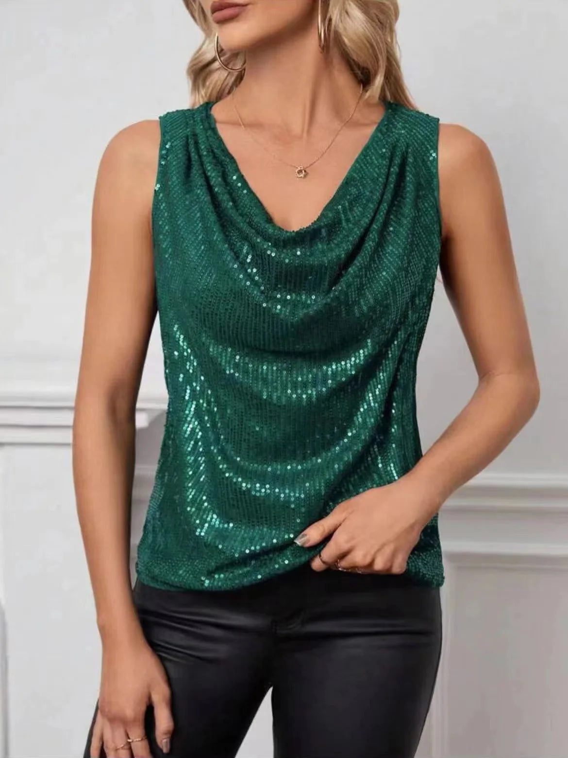Women Top Shiny Glitter Sequin Sleeveless T-shirt Vest Tank Tops Fashion Sexy Camis New Cocktail Party Clubwear Evening T-shirts RT220
