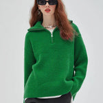 Fashion Women Sweaters 2025 LOOSE Zipper Design Pullovers Casual Solid Turtleneck Thickening Pink Knitted Winter Women's Sweater RT220