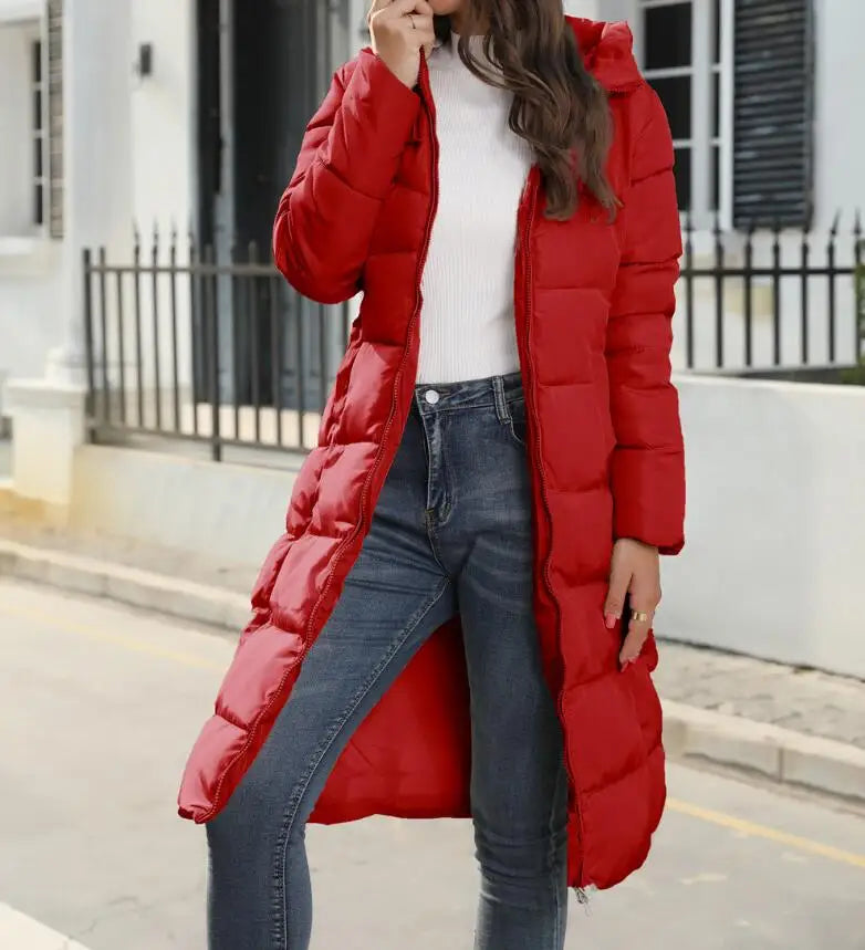 Winter New Hooded Mid Length Slim Fit Warm Long Sleeve Solid Color Jacket For Women,3 Colors RT220