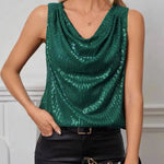 Women Top Shiny Glitter Sequin Sleeveless T-shirt Vest Tank Tops Fashion Sexy Camis New Cocktail Party Clubwear Evening T-shirts RT220