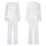 Luxury Jumpsuits & Rompers for Women Round Neck Beaded Transparent Sleeve High Waisted Elegant Female Birthday Party Overalls RT220