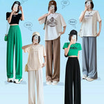 Thin Summer Wide-leg Pants Ice Filament Permeability Women Spring  Women Elastic Waist Stright Long Wide Leg Pants Casual Female RT220