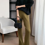 Autumn Winter Casual Thick Knitted Pant Women Long Trousers Elastic High Waist Kniting Wide Leg Pants Striped Pantalon RT220