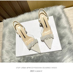 Summer Women Baotou Sandals 2024 New French Transparent Pointed Toe Crystal Stiletto Heel Sandals Pumps Zapatillas Mujer RT220