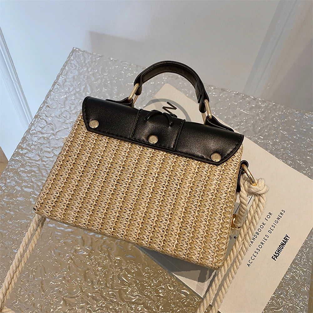 MOODS Straw Beach Bag For Women 2023 Summer New Luxury Designer Handbags Hit Color Tassels Shoulder Crossbody Box Bag Sac A Main RT220