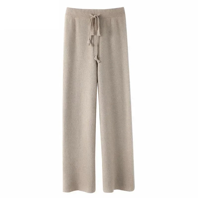 Autumn and Winter New High-waisted Loose Wool Knitted Wide-leg Trousers for Women To Wear Straight Leg Wide-leg Moped Trousers RT220