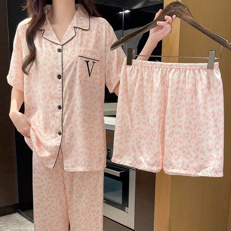Honey Peach Print Lace Korean Ins Style Pajamas Women Y2k Three-piece Set Classy Sweet Cute Lady Lounge 2024 New Spring Homewear RT220