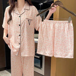 Honey Peach Print Lace Korean Ins Style Pajamas Women Y2k Three-piece Set Classy Sweet Cute Lady Lounge 2024 New Spring Homewear RT220
