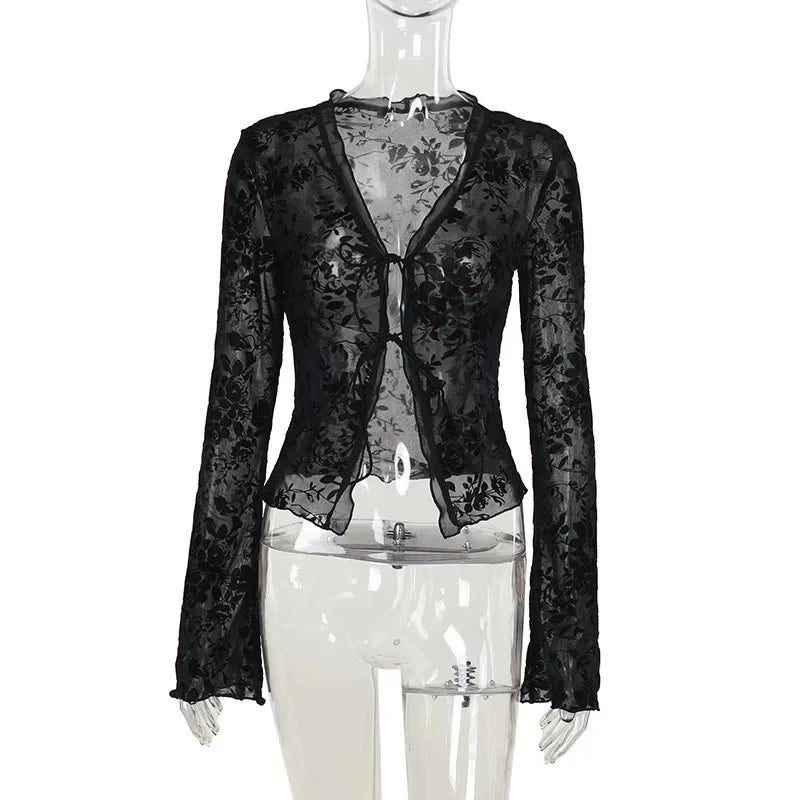 Fashionable Chiffon Blouse Elegant Slim Fit Tweed Style Flare Sleeve Top For Women Autumn 2024 New Arrival Smooths Your Silhouet RT220