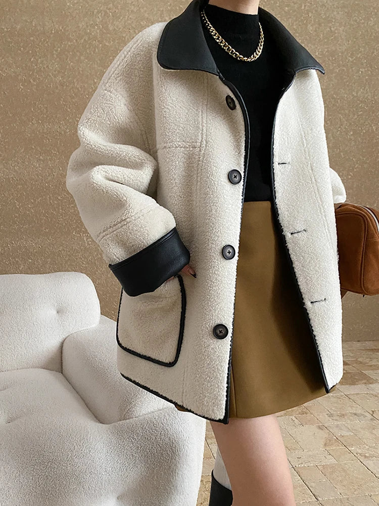[LANMREM] Faux Fur Thick Warm Coats Lapel Single Breasted Office Lady Elegant Female Outwear Fashion 2025 Winter New 26C1095 RT220