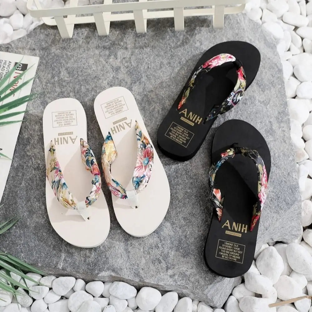 Summer EVA Beach Platform Slippers Wedge Sandals 3/5.2cm Heel High Fashion Casual Satin Printing Vacation Women's Slippers RT220
