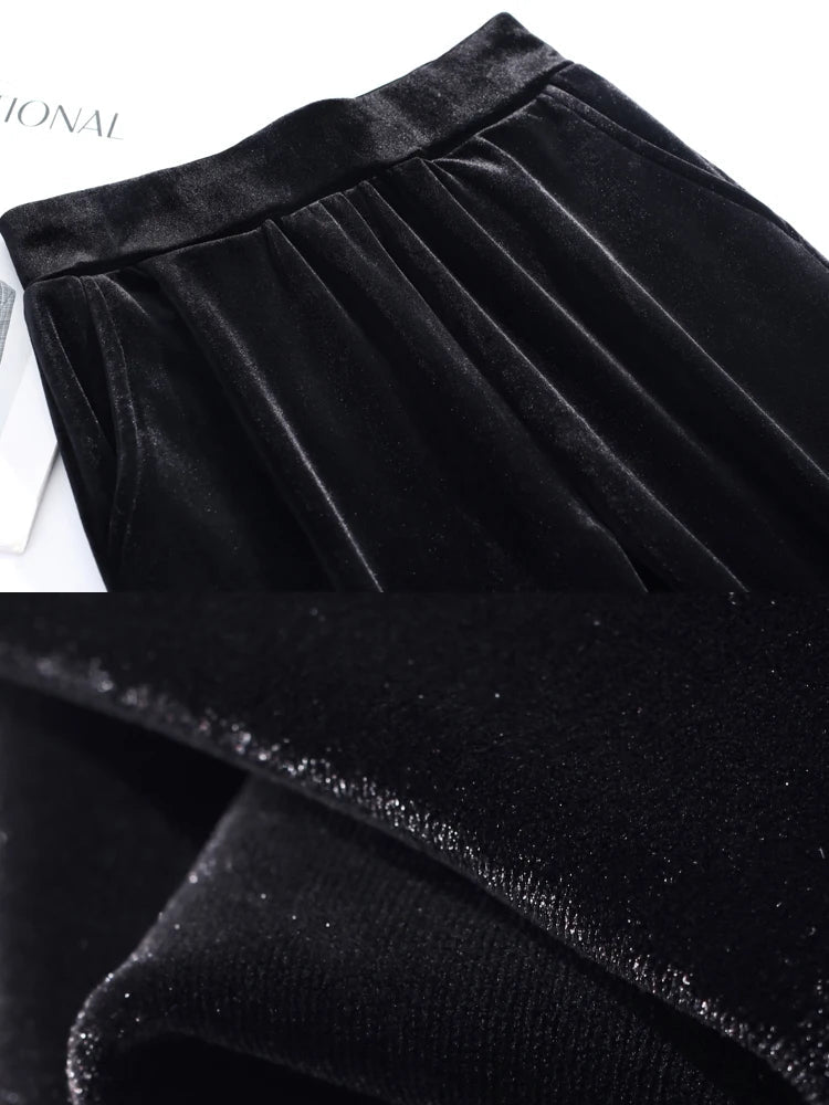 Golden Velvet Wide Legged Pants 2024 Spring and Autumn High Waist Hanging Good Casual Pants Blue Loose Straight Women's Pants6XL RT220