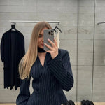 Trendix Elegant Blazer 2 Piece Sets Women V Neck Patchwork Scarf Lace Up Jackets Femme Bodycon Skirt And Commuting Blazers Suits RT220