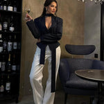 Trendix Elegant Blazer 2 Piece Sets Women V Neck Patchwork Scarf Lace Up Jackets Femme Bodycon Skirt And Commuting Blazers Suits RT220