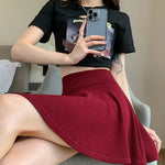 ITOOLIN Women Sweet Solid Color Preppy Skirts Casual Wide Leg High Waist Mini Skirts Women Harajuku Pleated A-line Skirts New RT220