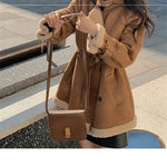 2024 Autumn Winter New Medium Long Double-breasted Lambswool Suede Woolen Coat Women Add Velvet Padded Warm Fur One Woolen Coats RT220