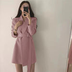 New 2025 Spring Summer Mid-length Small Thin Suit Vintage Belt Korean Fashion Casual Temperament Blazers for Women Clothing RT220