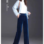 Golden Velvet Wide Legged Pants 2024 Spring and Autumn High Waist Hanging Good Casual Pants Blue Loose Straight Women's Pants6XL RT220