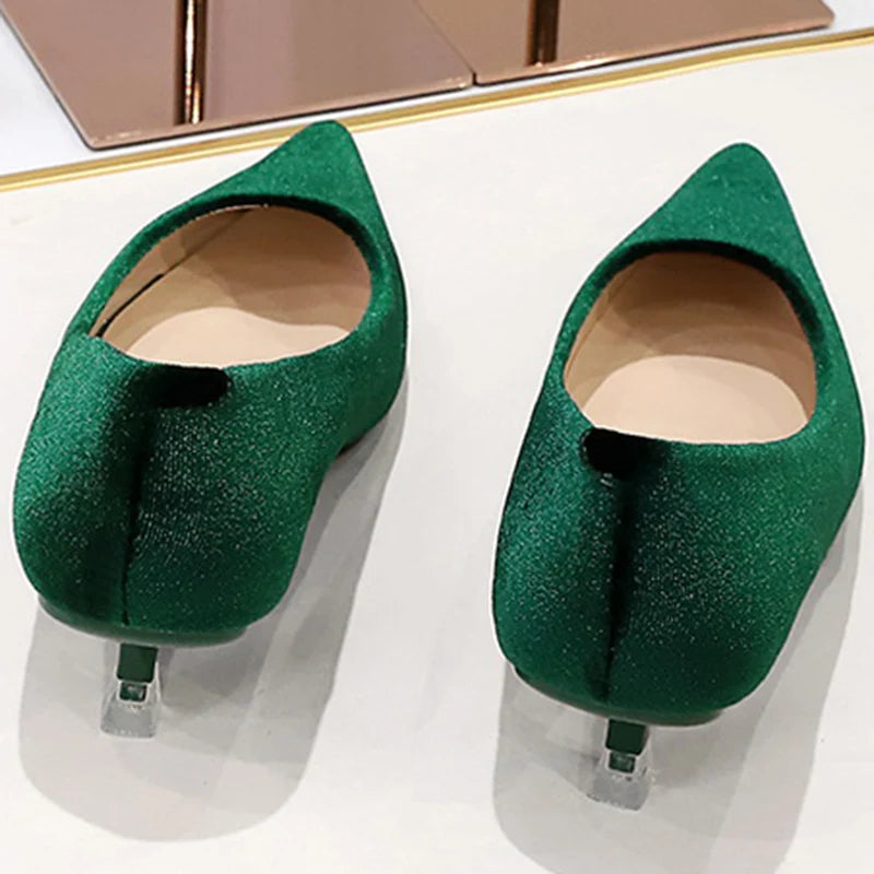 Western Style Fashion Simplicity Party Women Shoes 4.5cm Thin Heels Mid-heels Shallow Pointed Toe Flock Ladies Shoes Wine Red RT220