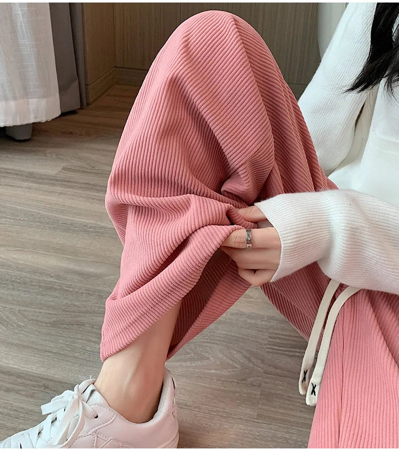 ITOOLIN Women Casual Loose Straight Pants High Waist Corduroy Pants Fashion Women All Match Office Trousers 2024 Spring Autumn RT220