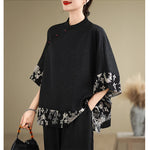 Oversized Summer Pullover T-Shirt Tops Women Print Patchwork Fashion Casual Loose Pleated Ladies Blouses Short Sleeve Woman Tops RT220