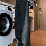 Woman High Waist Jeans Lady American High Street Patchwork Straight Leg Pants Girls Black Gray Contrast Color Wide Leg Trousers RT220