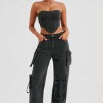 Fashion Multi-pocket Jeans New Baggy Jeans Women Cargo Pants Women High Waist Butt Lifter Loose Straight-leg Pants Tight Stretch RT220