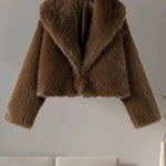 Luxury Lapel Faux Fur Short Coat For Women Casual Fluffy Full Sleeve Warm Female Jacket Autumn Winter Lady Commuter Outerwears﻿ RT220