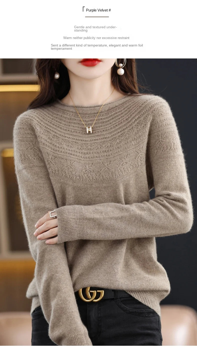 100% Merino Wool Knitted Sweater Autumn/Winter 2024 New Women's Round Neck Hollow Top 11 Color Pullover Versatile Coat NJR1107 RT220