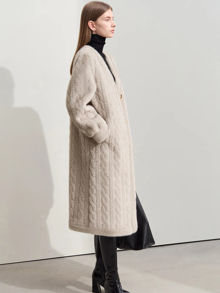 Women Fur Cardigan Thickened Long2025Spring And Autumn V-neck Jacket Female Loose Simple Leisure With Buttons Faux Fur Mink Coat RT220