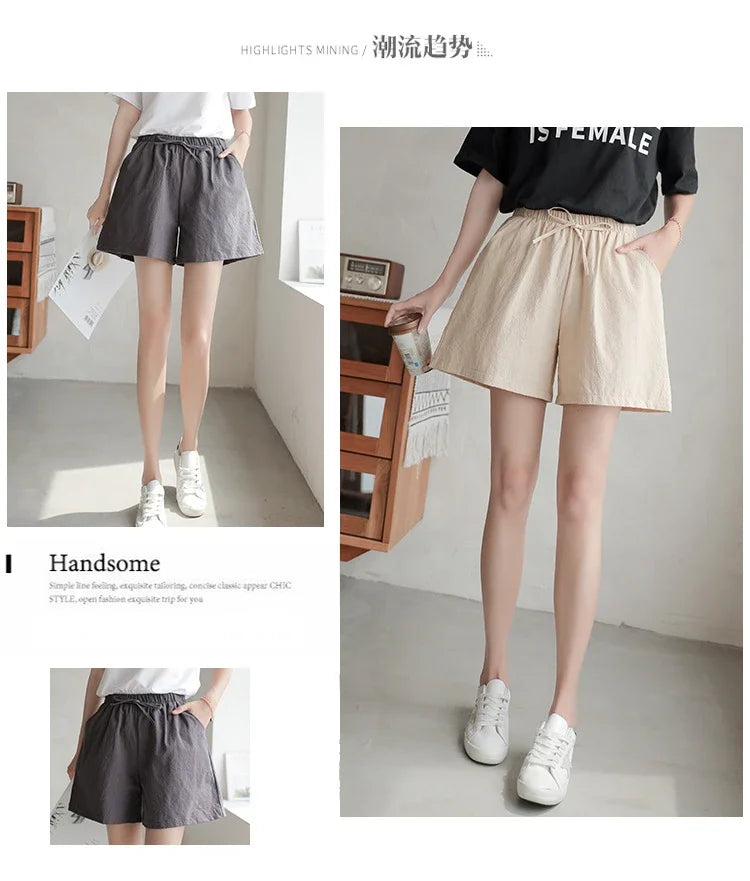 High Waisted Casual Linen Shorts Women Gym Workout Shorts Cotton Short Pants Loose-fitting Ladies Short Femme Women Shorts Sport RT220