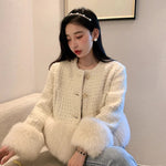 Autumn Winter Women's White Imitation Fox Fur Single Breasted Short Jacket New High-Quality Cotton/Non Cotton Wool Coats RT220