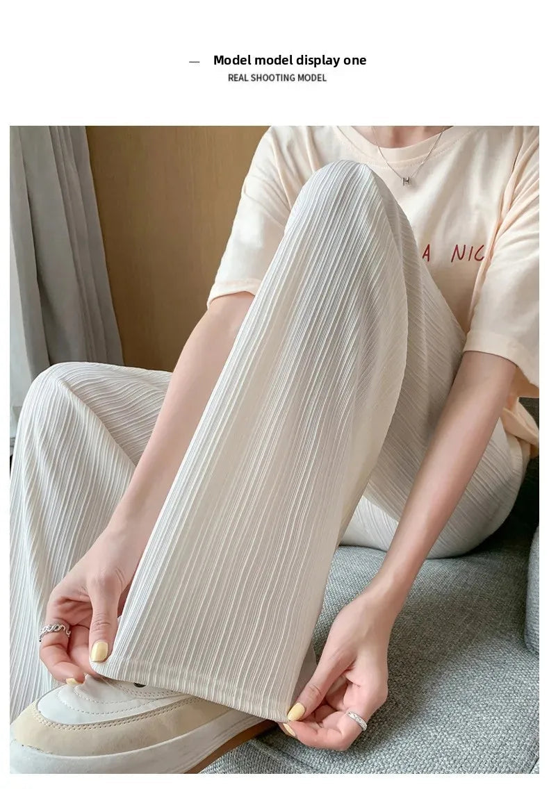 Thin Summer Wide-leg Pants Ice Filament Permeability Women Spring  Women Elastic Waist Stright Long Wide Leg Pants Casual Female RT220