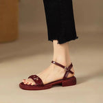 2025 Summer Women Sandals Low Heels Basic Genuine Leather Concise Office Plus Size 35-43 Ladies Casual Outdoor Shoes RT220