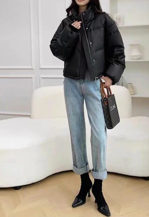 Women Leather Down Jacket Winter 2025 High End Genuine Sheepskin Down Coat Outdoor Thicked Warm Short Puffer Jacket Streetwear RT220